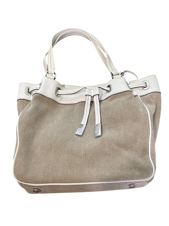 Michael Kors Handbags - Michael Kors Canvas Leather Bucket Bag Tan White Drawstring Close Tote Dust-Bag